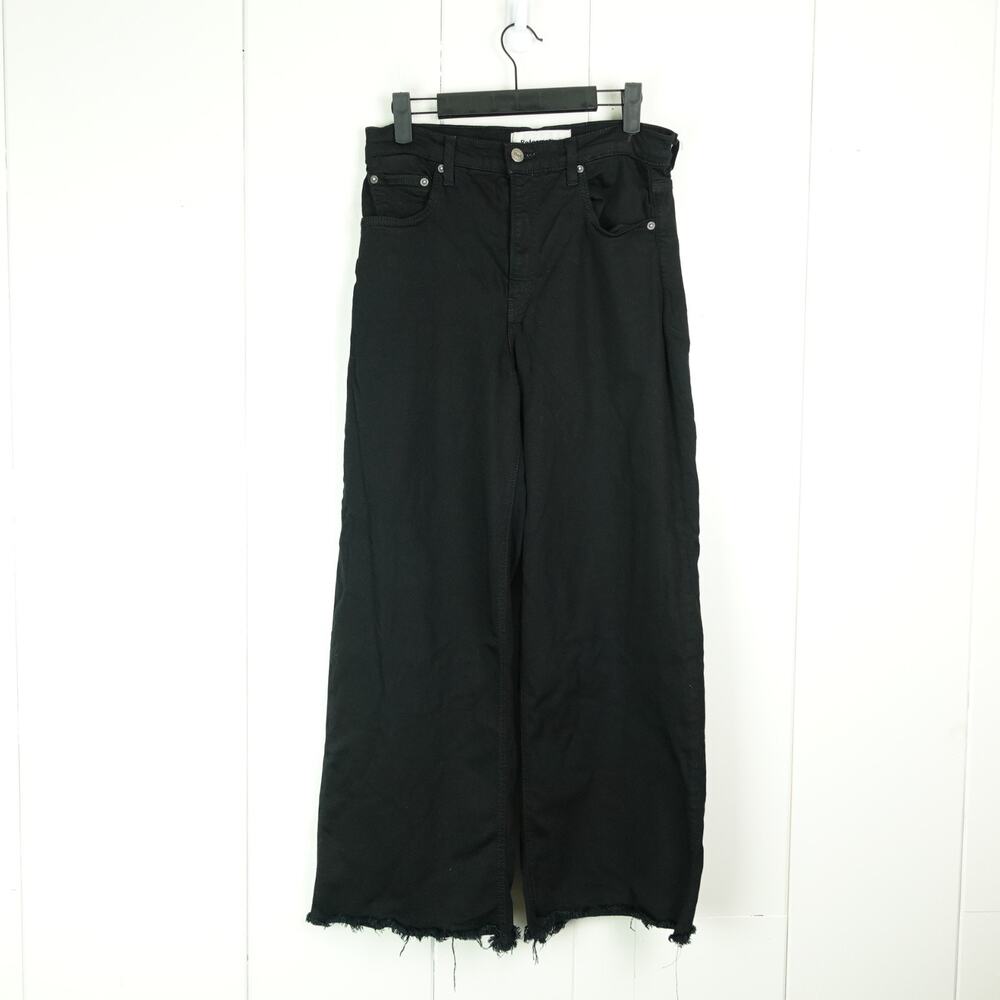 Reformation Jeans Womens SZ 28 Stretch Flood Wide Leg Raw Hem‎ High Rise Baggy